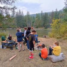 students near the lake